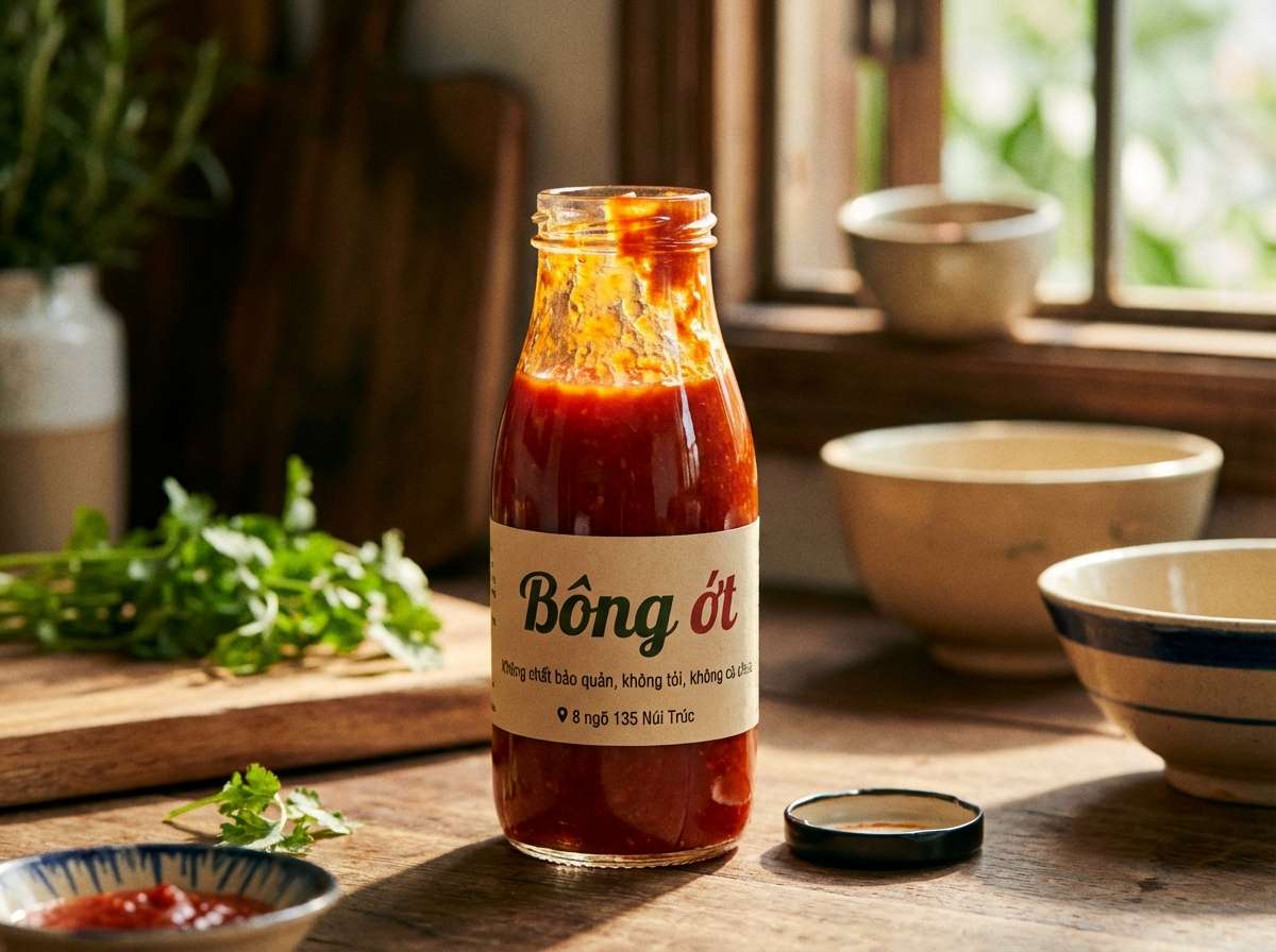 Chai tương ớt Bông Ớt trong căn bếp Việt