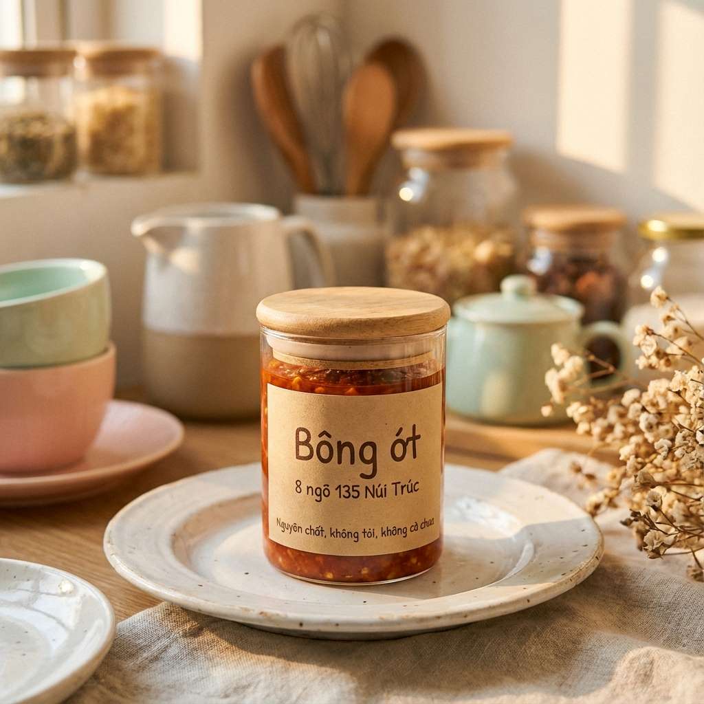 Hũ tương ớt Bông Ớt nắp gỗ