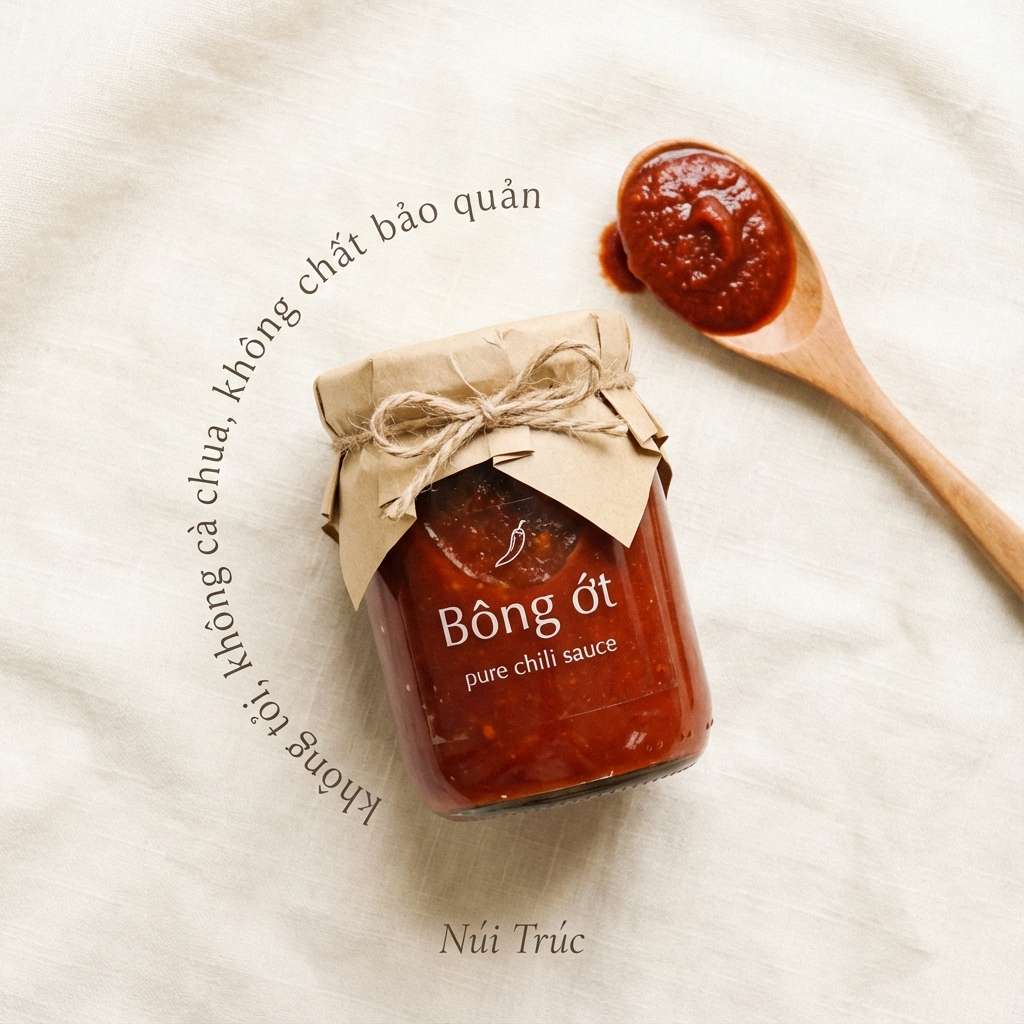 Hũ tương ớt Bông Ớt trên vải linen