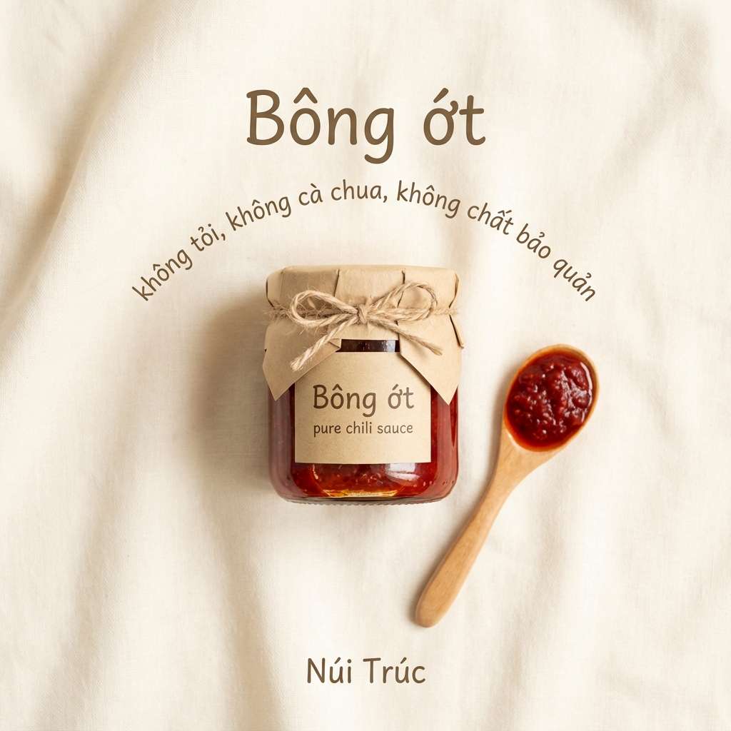 Hũ tương ớt Bông Ớt với muỗng gỗ nhỏ