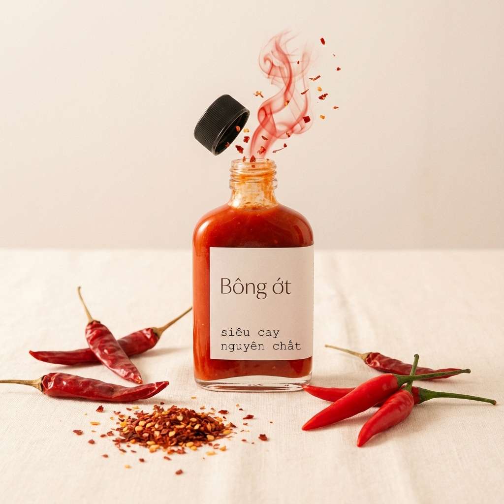 Tương ớt Bông Ớt siêu cay - Chai mở nắp với ớt khô và ớt tươi